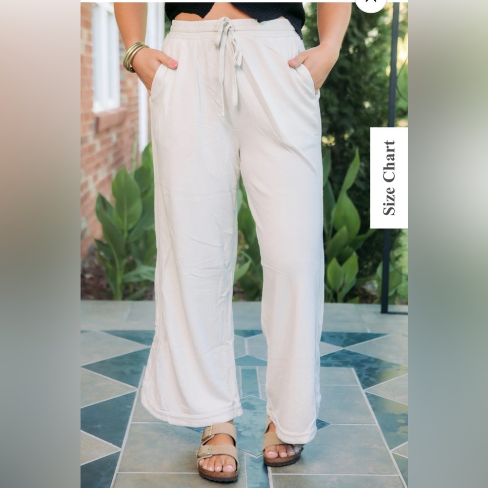 Easel Ecru Mineral Wash Terry Knit Wide Leg Women's Pants